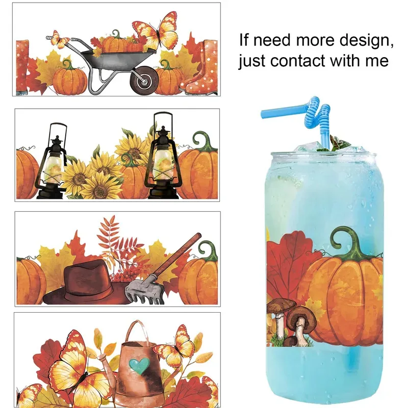 Autumn Cozy Vibe pumpkin easy peel waterproof Party DIY Decals 3D transfers uvdtf tumbler seal stickers 16oz uv dtf cup wraps