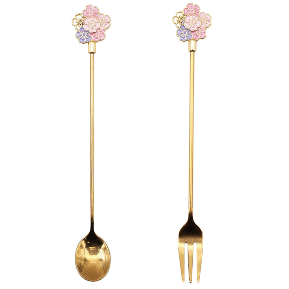 

2Pcs Stainless Steel Spoon Dessert Spoon Fork Fork Set Japanese Coffee Dessert Cutlery AntiRust Safe