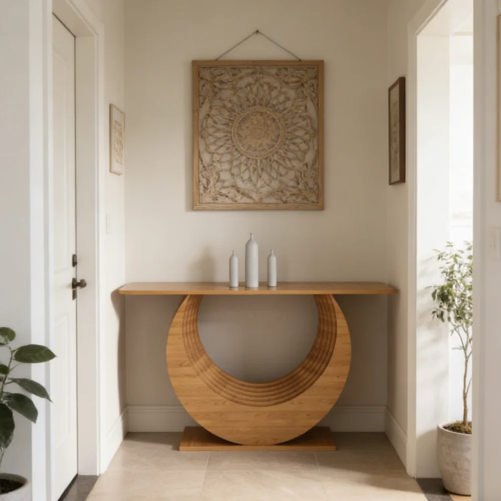 Z Farmhouse Wooden Console Table Half Moon Curved Sculptural Base For Hallway Hotel Hall Apartment VillaZ