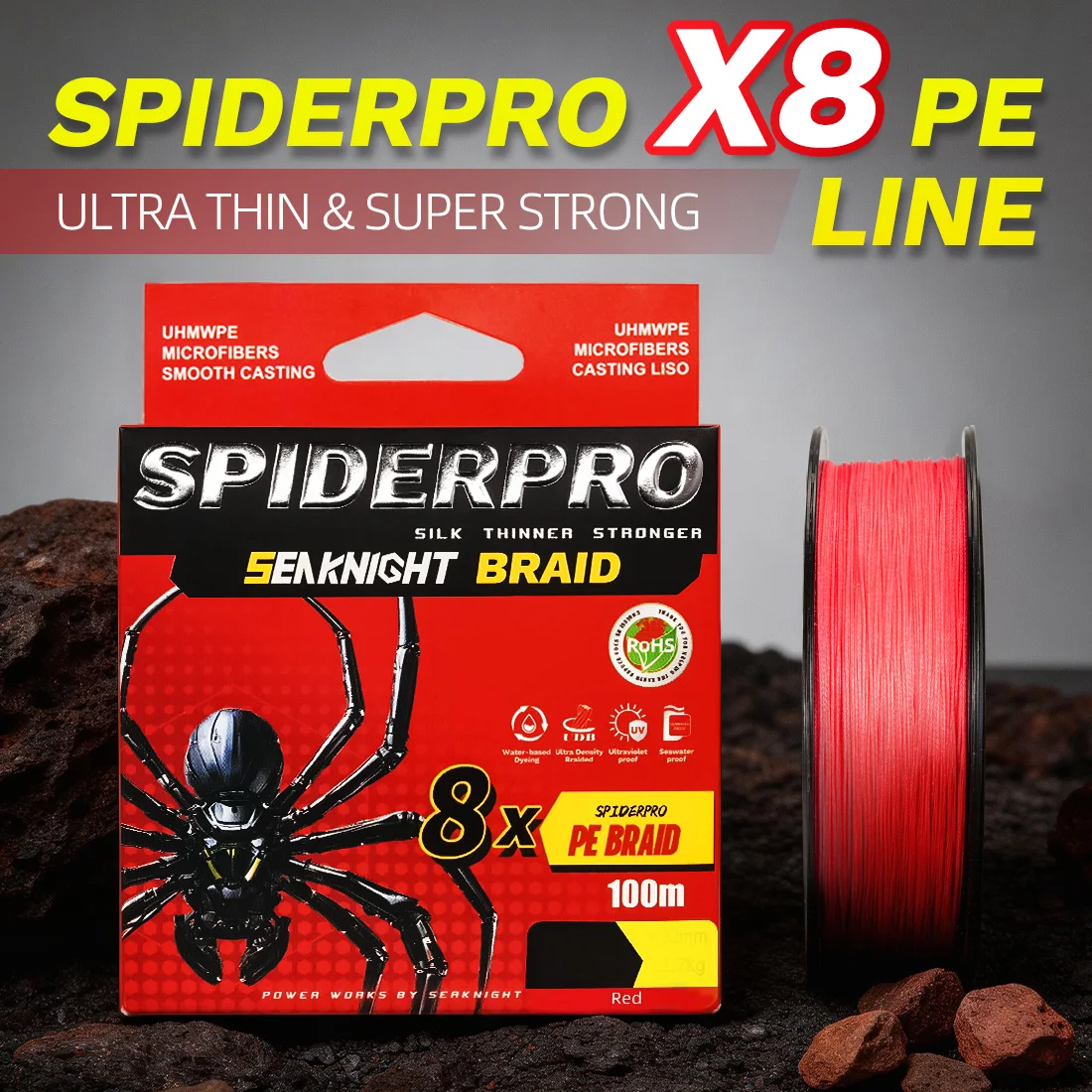 SeaKnight Brand SPIDERPRO X8 Serie Geflochtene Angelschnüre 8-fach geflochten 100M SUPER DÜNN BESCHICHTET Si+ MEERWASSERBESTÄNDIG PE-Schnur 15-100LB