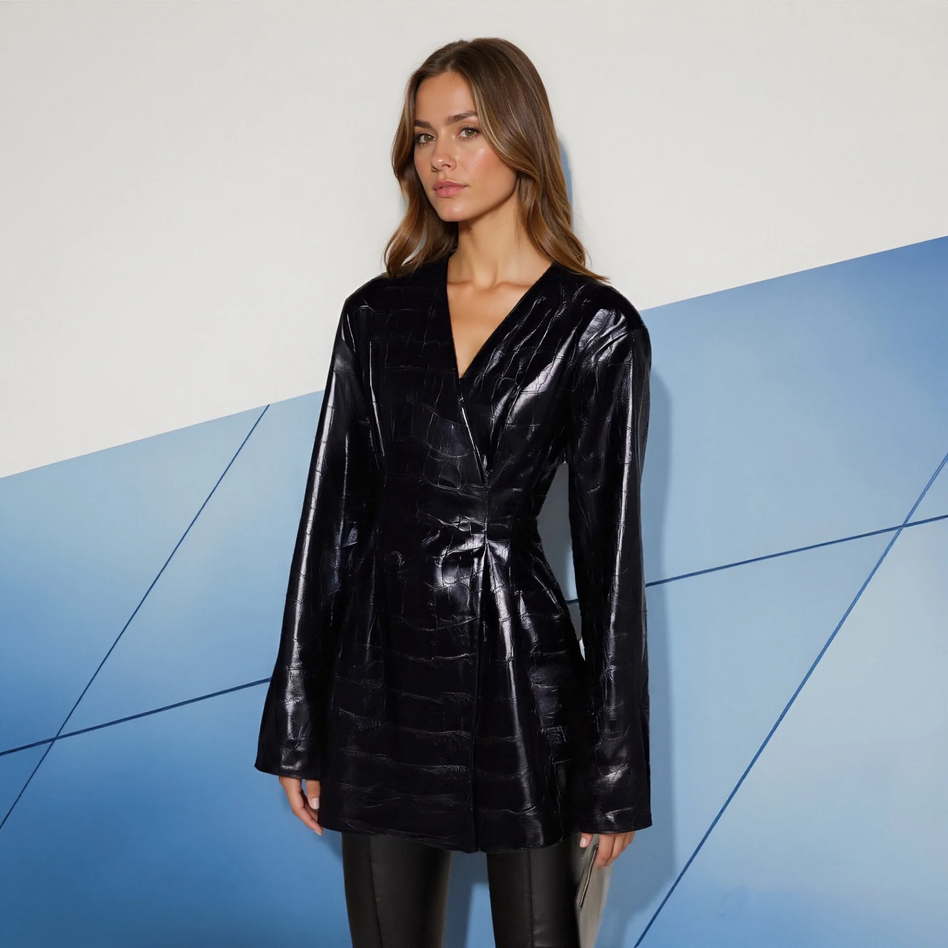 

Элегантная однотонная куртка с поясом и поясом, модная женская ветровка с v-образным вырезом и длинными рукавами, новая осенняя коллекция