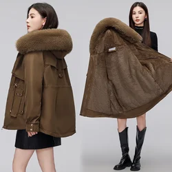 Winter Jacket Women Parka Wool Liner Hooded Parkas with Fur Collar Female Warm Snow Wear Padded Clothes Women's Plus Velet Coat