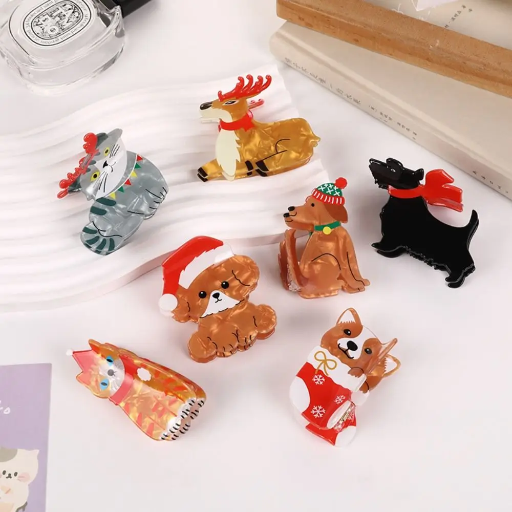 Puppy Animal Dog Hair Claw Christmas Hat Hair Clip Cartoon Cat Hair Clip Festival Headdress Grab Clip Christmas Elk Shark Clip