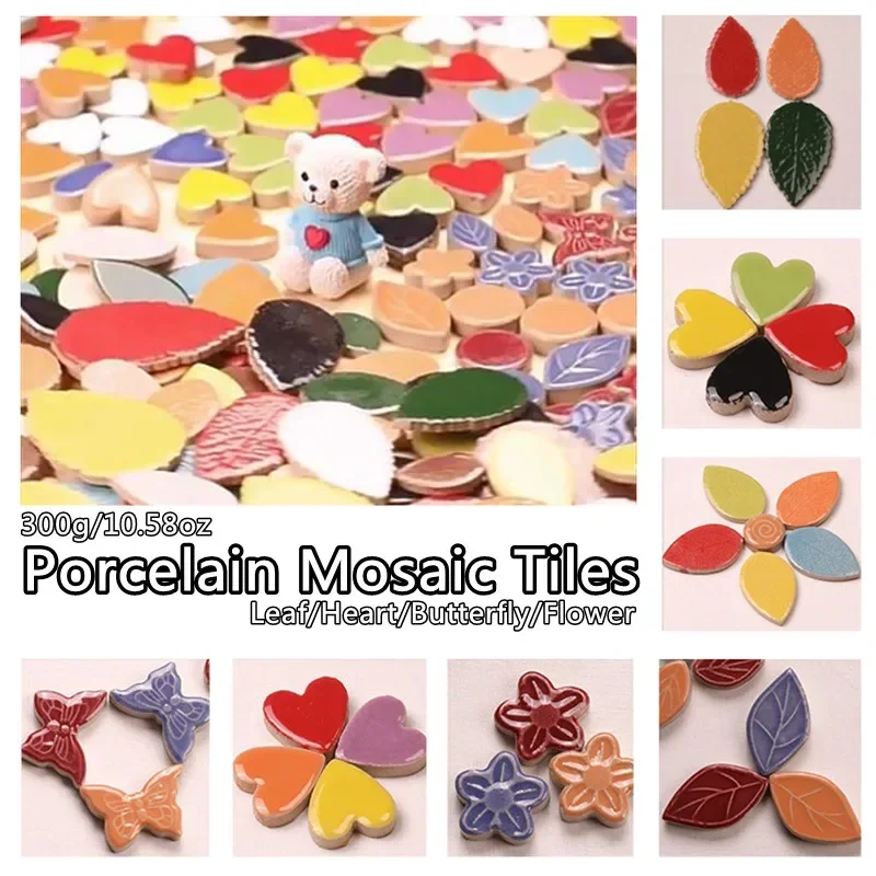 300g/10.58oz Leaves Porcelain Mosaic Tiles DIY Hearts Shape Mosaic Tile Leaf Ceramic Crafts Materials