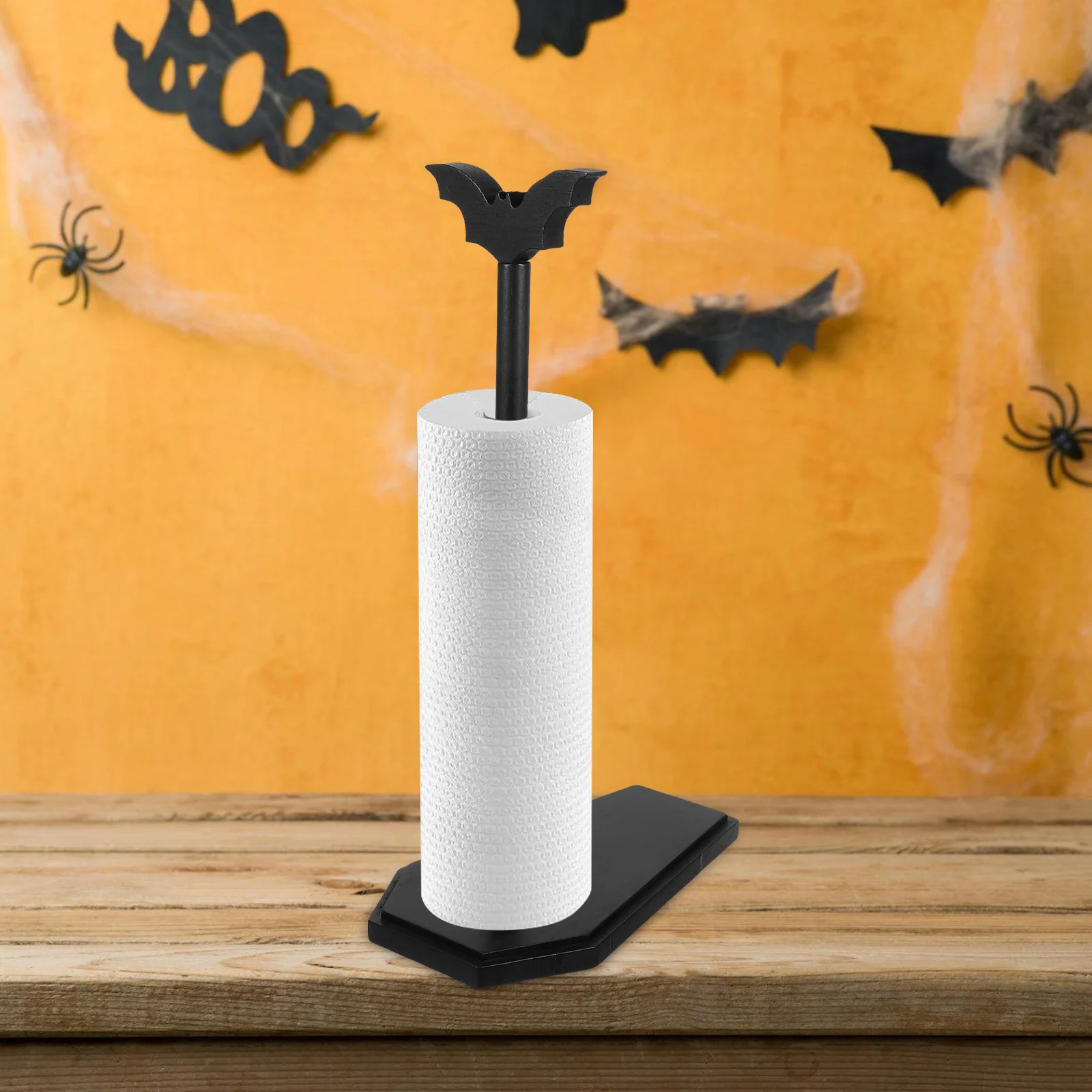 

Detachable Wooden Bat Paper Towel Holder Gothic Coffin Design Halloween Tissue Roll Stand for Home Kitchen Bath Decor