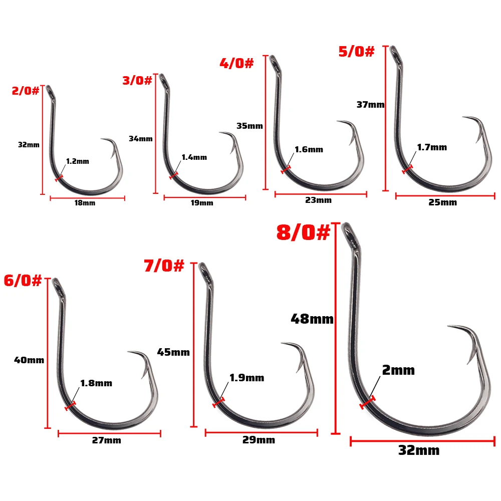 20PCS Inclined Circular Hook Saltwater Strength Angle Sharp Olecranon Barbed Soft Lure Octopus Fishing Tackle Circle Fishhook