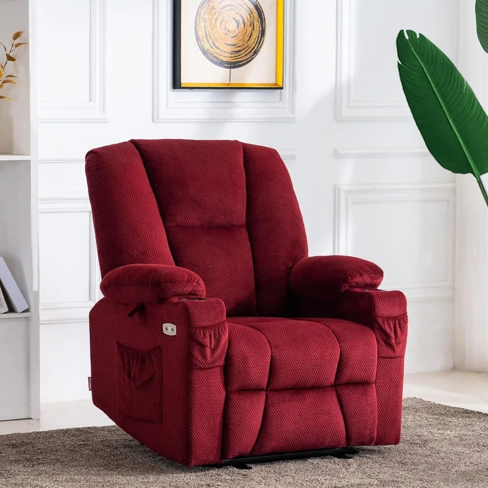 Fabric Electric Power Recliner Chair with Heat and Massage, Cup Holders, USB Ports, Powered Reclining, Christmas Gift