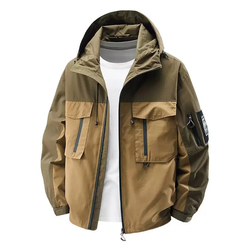 Autumn and Spring New Fashion Trend Retro Multi-pocket Workwear Jacket Men's Casual Loose Sports Plus Size Hooded Coat M-5XL