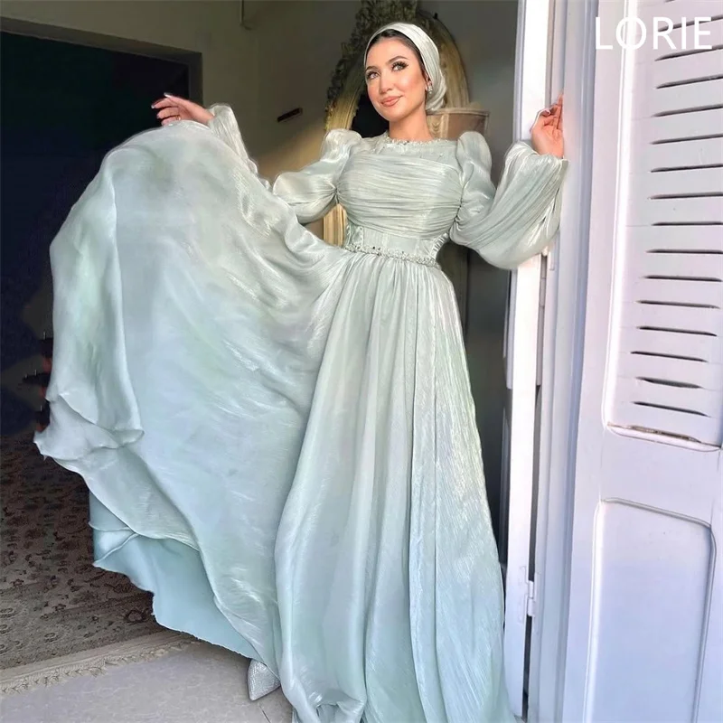 

LORIE Dusty Blue A-line Evening Dresses vestidos de fiesta Long Puff Sleeves Prom Gowns Gauze فساتين سهرة Customized 2025