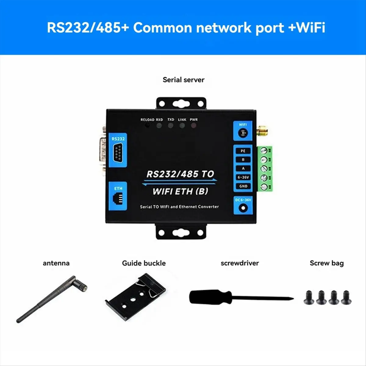 A1108Z Industrial Grade Serial Server RS232/485 to WiFi and Ethernet Modbus Gateway, MQTT Gateway Ordinary Network Port Reliable