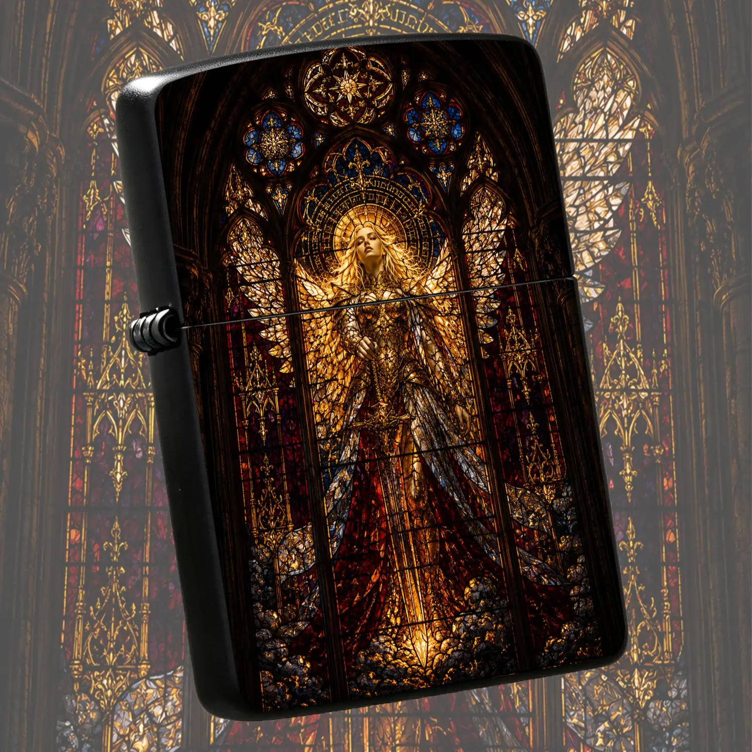 Gothic Stained Glass Holy Angel Art Print Lighter, Retro Cathedral Colored Glow Aesthetic Portable Igniter, Multi-Scene Applicable For Home Candle Lighting Outdoor Camping Incense Use, Exquisite Artistic Collectible Thoughtful Gift Choice F