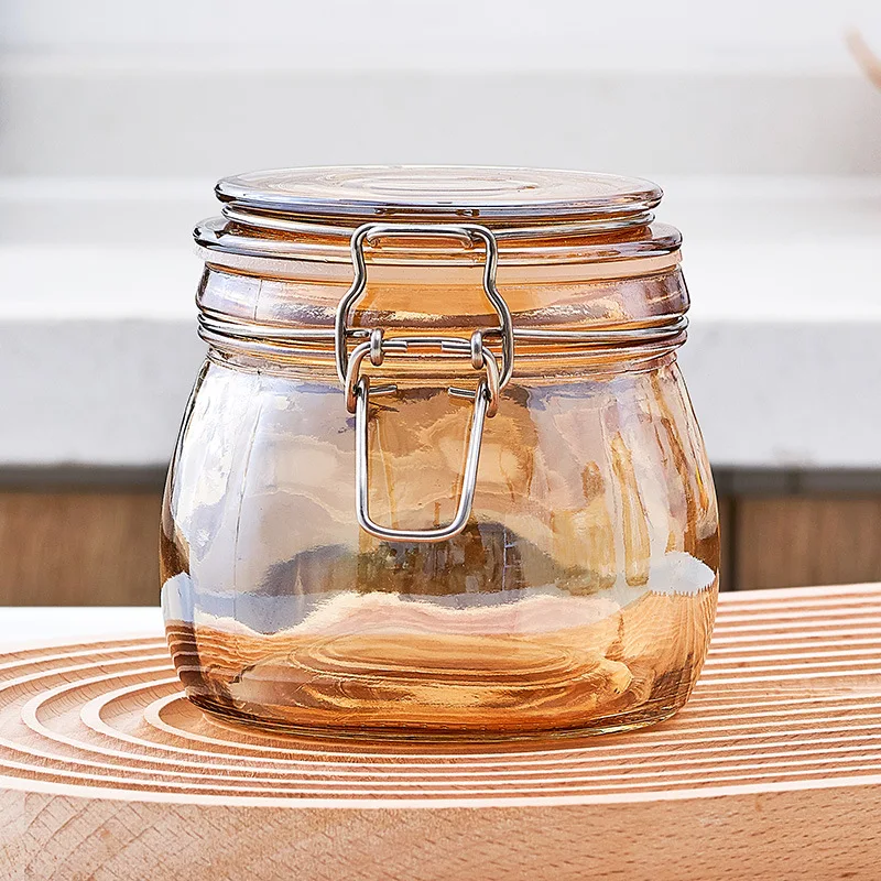 Amber new sealed jar food grade glass bottle soaked wine kimchi jar empty bottle sugar jar storage jar