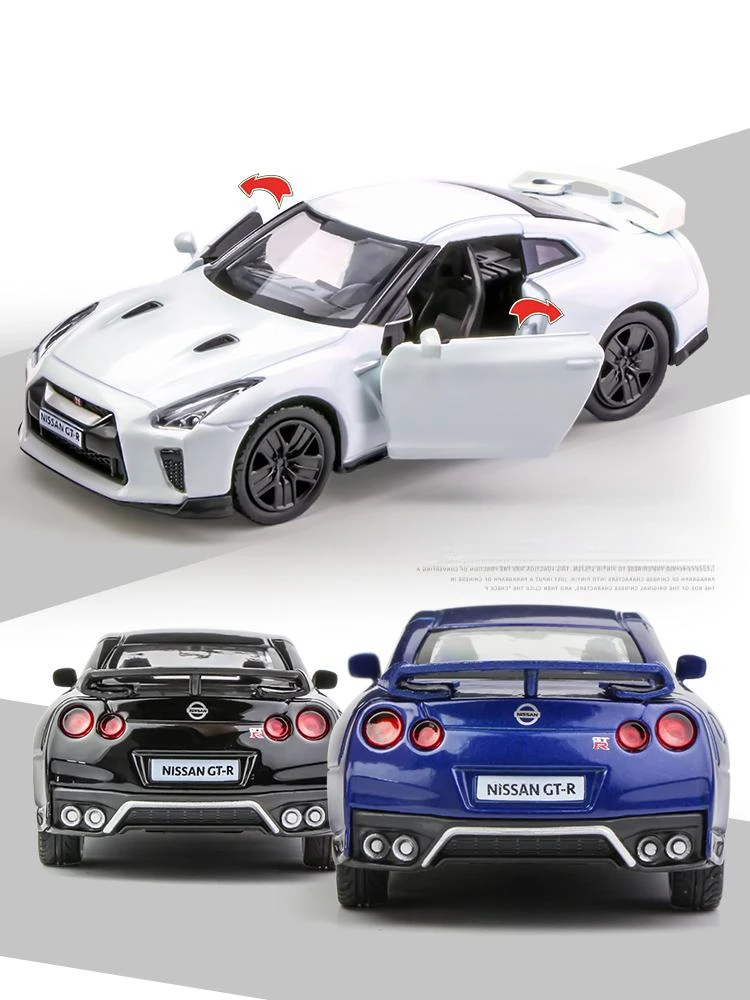 1/36 Nissan Skyline GTR R34 Toy Car Welly Diecast Metal Miniature Model Pull Back Doors Openable Collection Gift For Boy, Kid