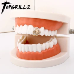 TOPGRILLZ Gold Silver Color Single Flower Iced Out Grillz Teeth Men Women Hip Hop Bling Tooth Grills Caps Fashion Jewelry