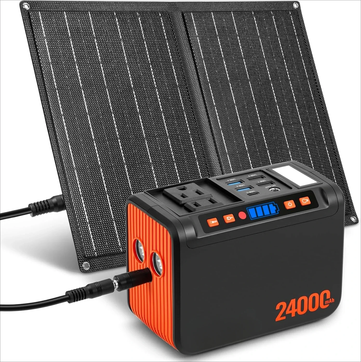 120W Peak Solar Generator Portable Power Station with 21W Solar Panels,AC DC USB Ports for Camping Tent Laptop Outdoor Emergency