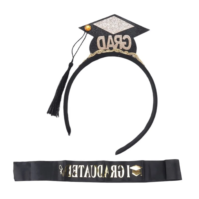 Hot kf-1Set Grad Cap Headband Graduated Satin Sash 2024 Graduation Party Decoration Supplies Photo Props Mini Bachelor Hat