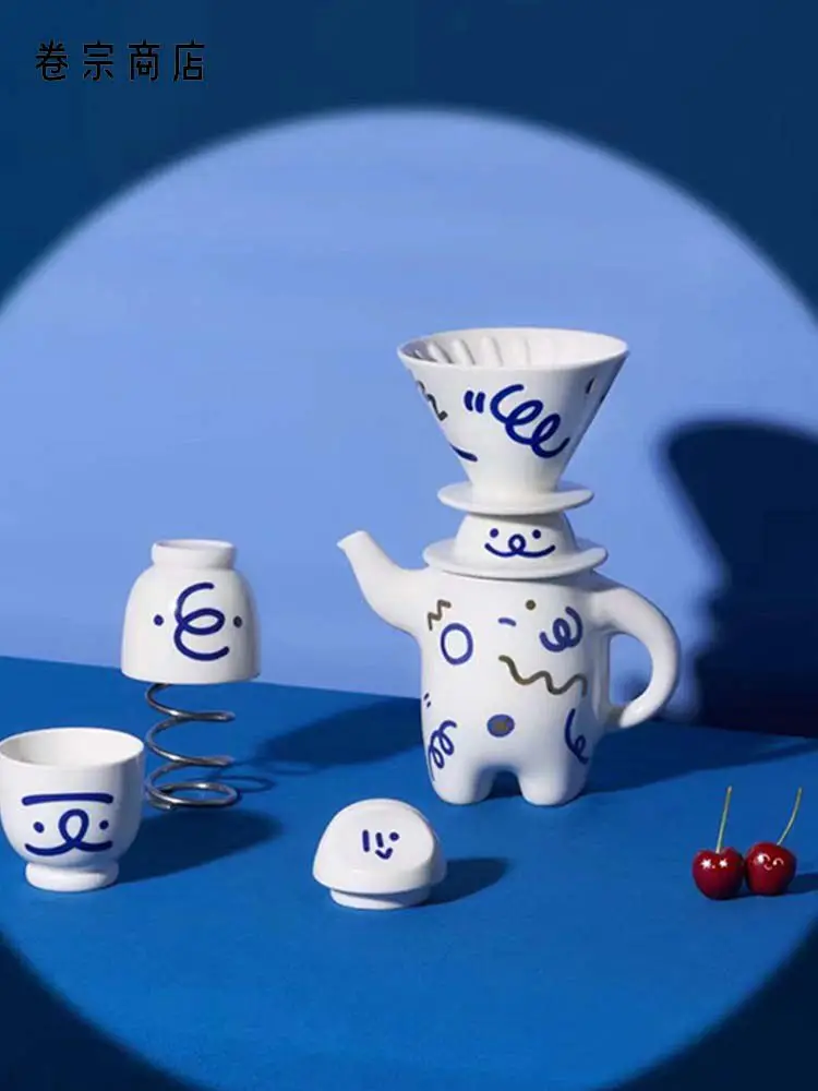 

Tea set suit ceramic underglaze color creative cartoon shape gift box coffee cup pot suitable living room office chinese style
