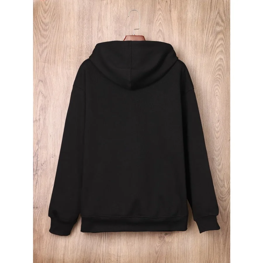 Sudadera básica informal con capucha para mujer, Top acolchado de manga larga con estampado del alfabeto, Top negro de gran tamaño para otoño e invierno