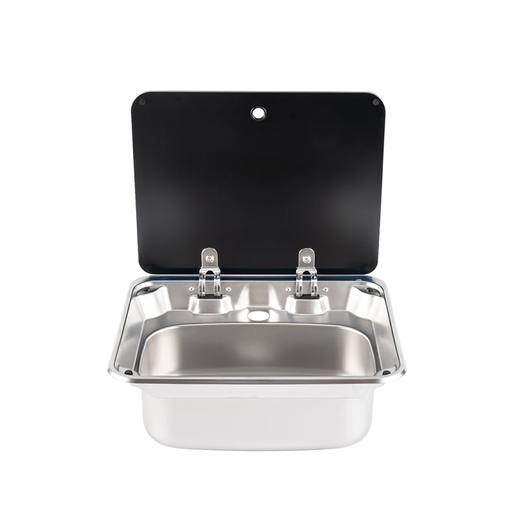 RV Kitchen Sink,SS304 Stainless Steel Compact Basin With Tempered Glass Lid For Van Trailer Marine Boat Camper RV Wash Basin JDA