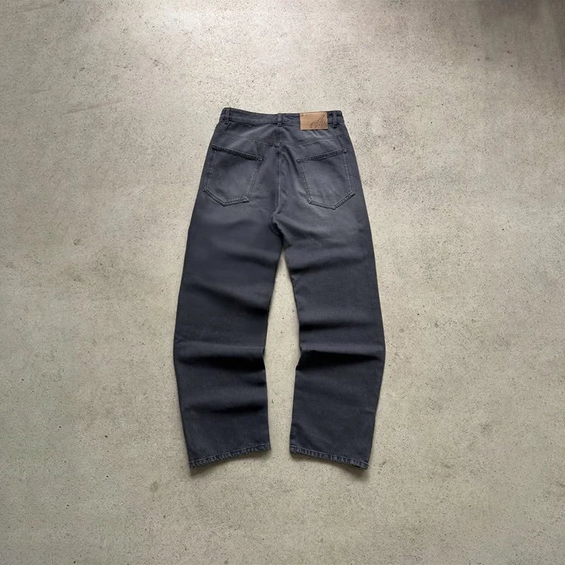 Y2K повседневные джинсы с высокой талией, винтажные потертые белые джинсы с вышивкой логотипа Su, свободные прямые джинсы для мужчин и женщин, модная уличная одежда