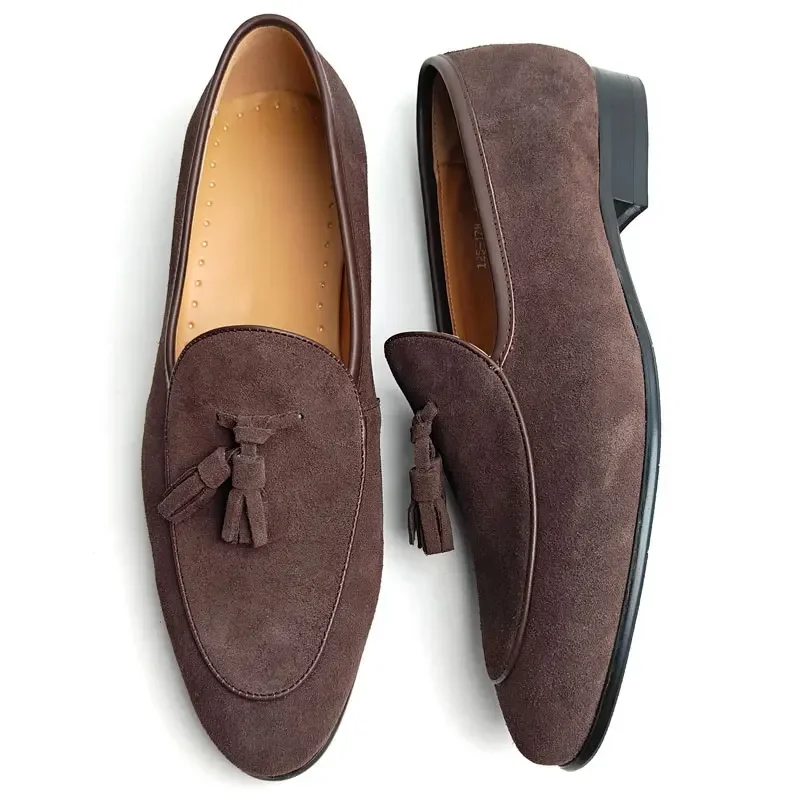 Cow Suede Loafers Casual Shoe Men Business Office Place Handmade High Quality Tassel Retro Slip on Loafer Shoes Men Daily Wear image 6