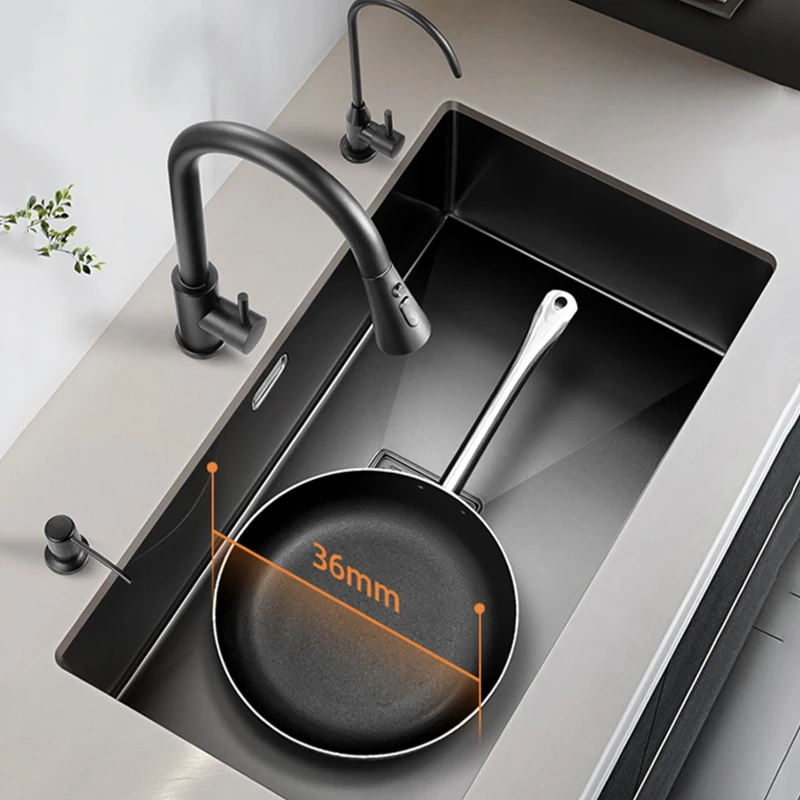 Black Kitchen Wash Basin Nano Sink Large Single-slot 304 Stainless Steel Sink Above Counter/Udermount Drain Faucet Accessories