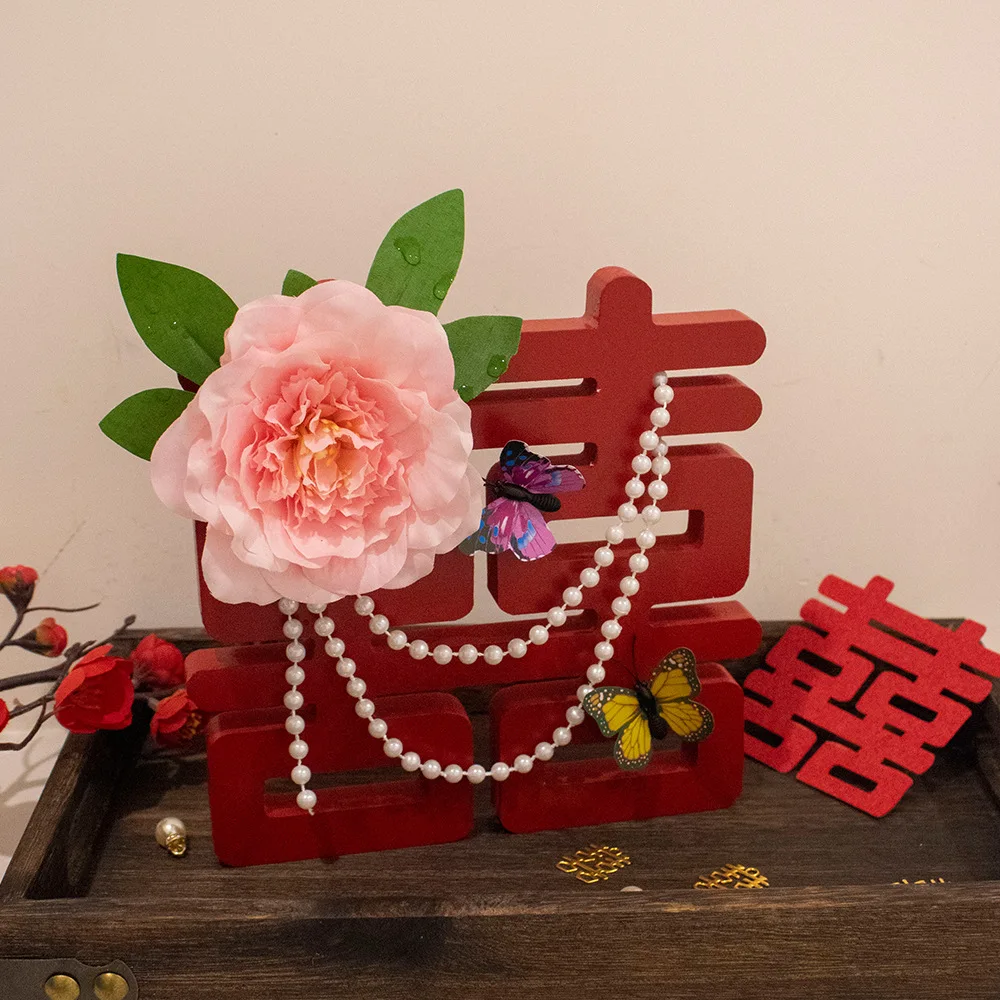 

3D Xizi Ornament Wedding Decorations Non-woven Fabric Festive Bridal Suite Arrangements Double Happiness Living Room Decorations