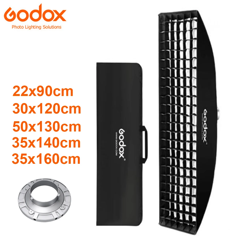 Godox 22x90cm 30x120cm 50x130cm 35x140cm 35x160cm Rectangle Strip Bowens Honeycomb Grid Softbox for Photo Studio Flash Strobe