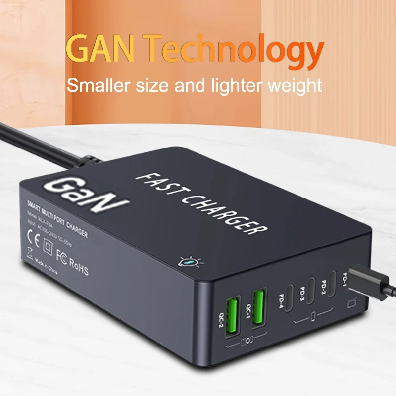 GaN شحن سريع سطح المكتب اللوحي 1100 واط 2 USB و 4 منافذ PD QC3.0 PPS محطة شحن للهواتف الذكية الوسادة المحمول للمنزل والمكتب