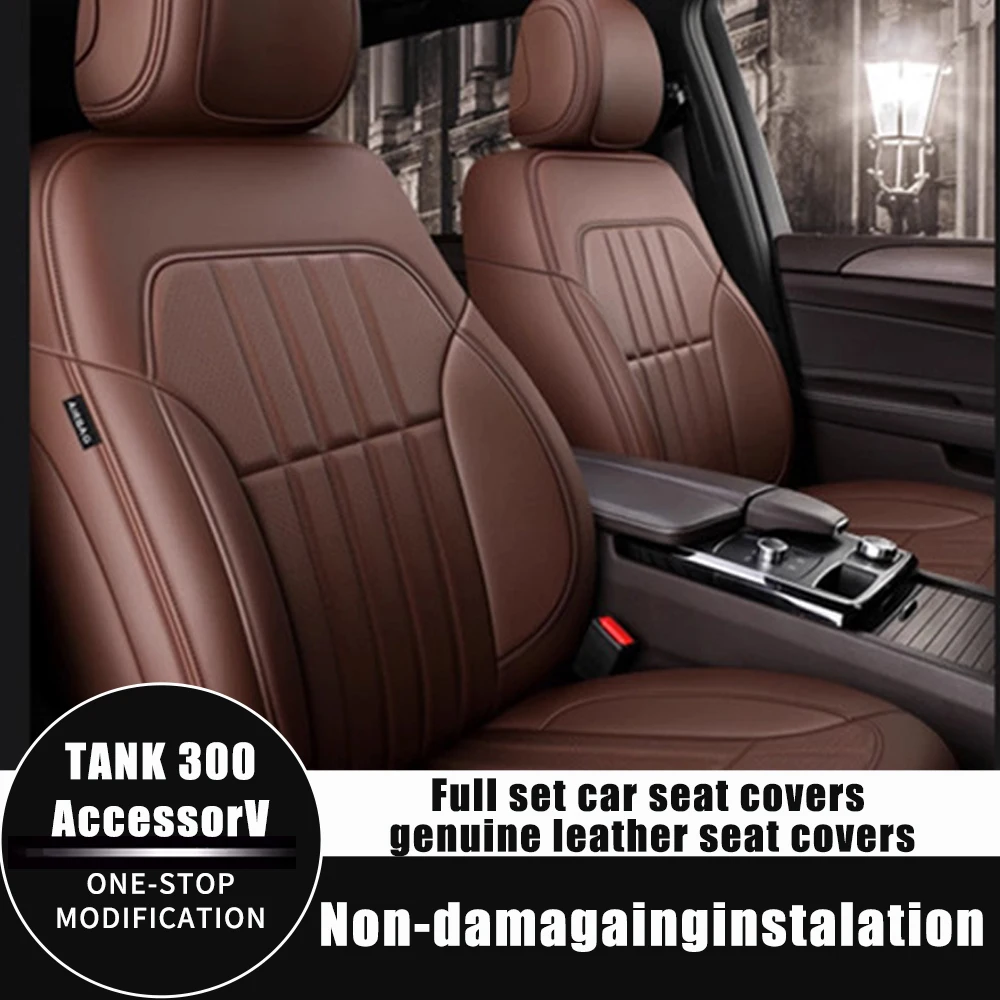 Luxury Nappa Leather Custom Fit Car Seat Covers 5-Seaters Full Set Accessory for Front & Rear Seats Full Tank 300