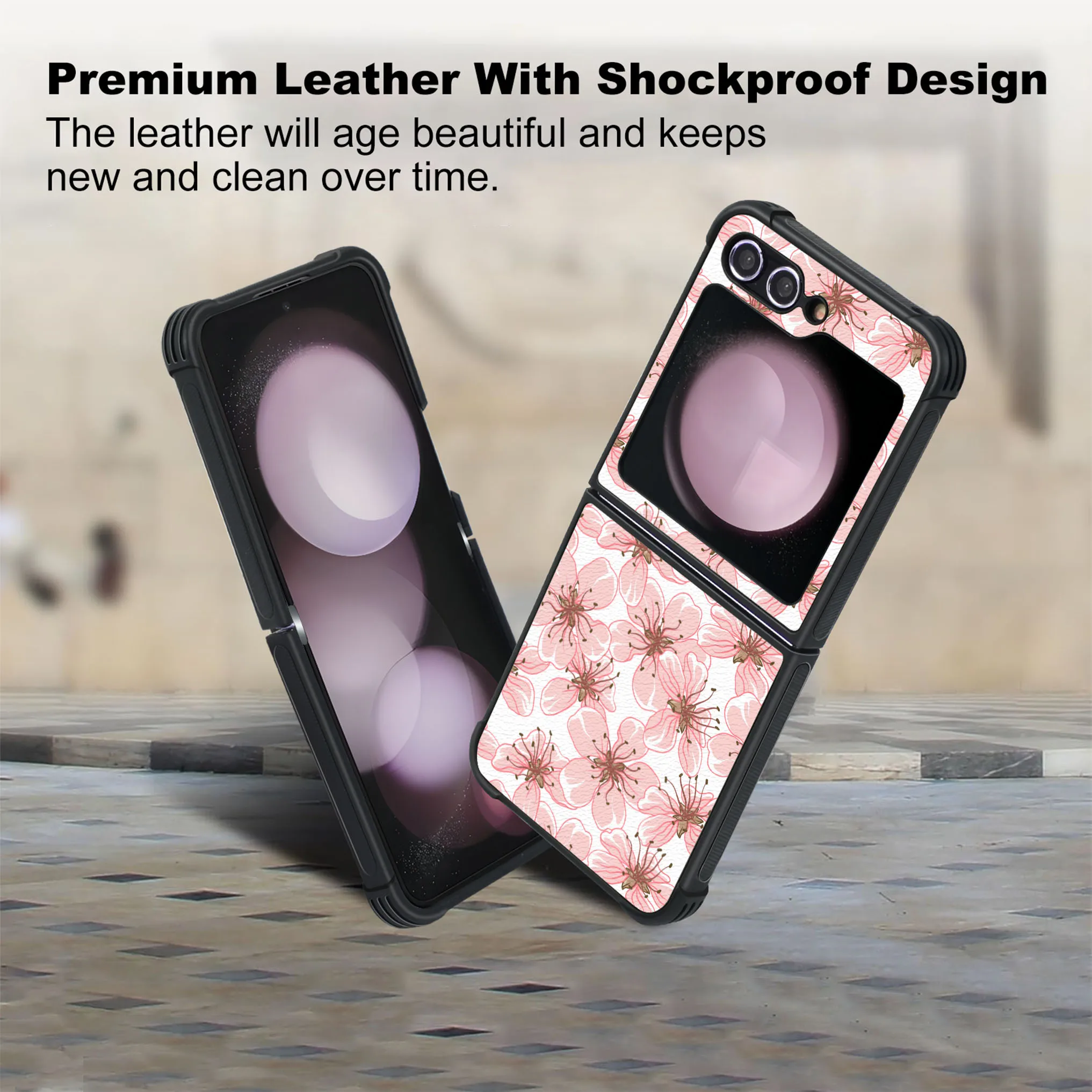 Patterned PU Leather + Soft TPU Bumper Shockproof Protective Case Cover Compatible With Galaxy Z Flip5 5G , Botanical