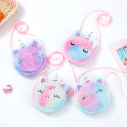 Borsa per bambini borsa a tracolla per unicorno borsa per neonate borsa a tracolla in peluche per ragazze portamonete rotondo carino regali per bambini