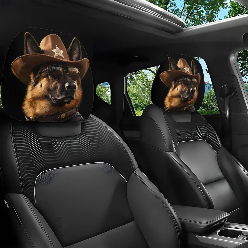 2pcs German Shepherd Print Car Headrest Cover All Season Use Easy To Install Clean Daily Car Seat Decorative Pillowcase
