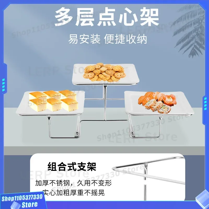Stainless Steel Buffet Dim Sum Rack Multi Tier Serving Stand for Sushi Bread Fruit Display Plate Ceramic Layer Tray for Hotel