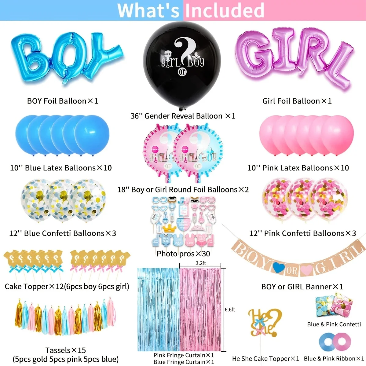 SET of Gender Revealed Party Accessory Pink & Blue Balloon, Boys & Girls Gender Revealed Widebody, For Him & Her Cake Top