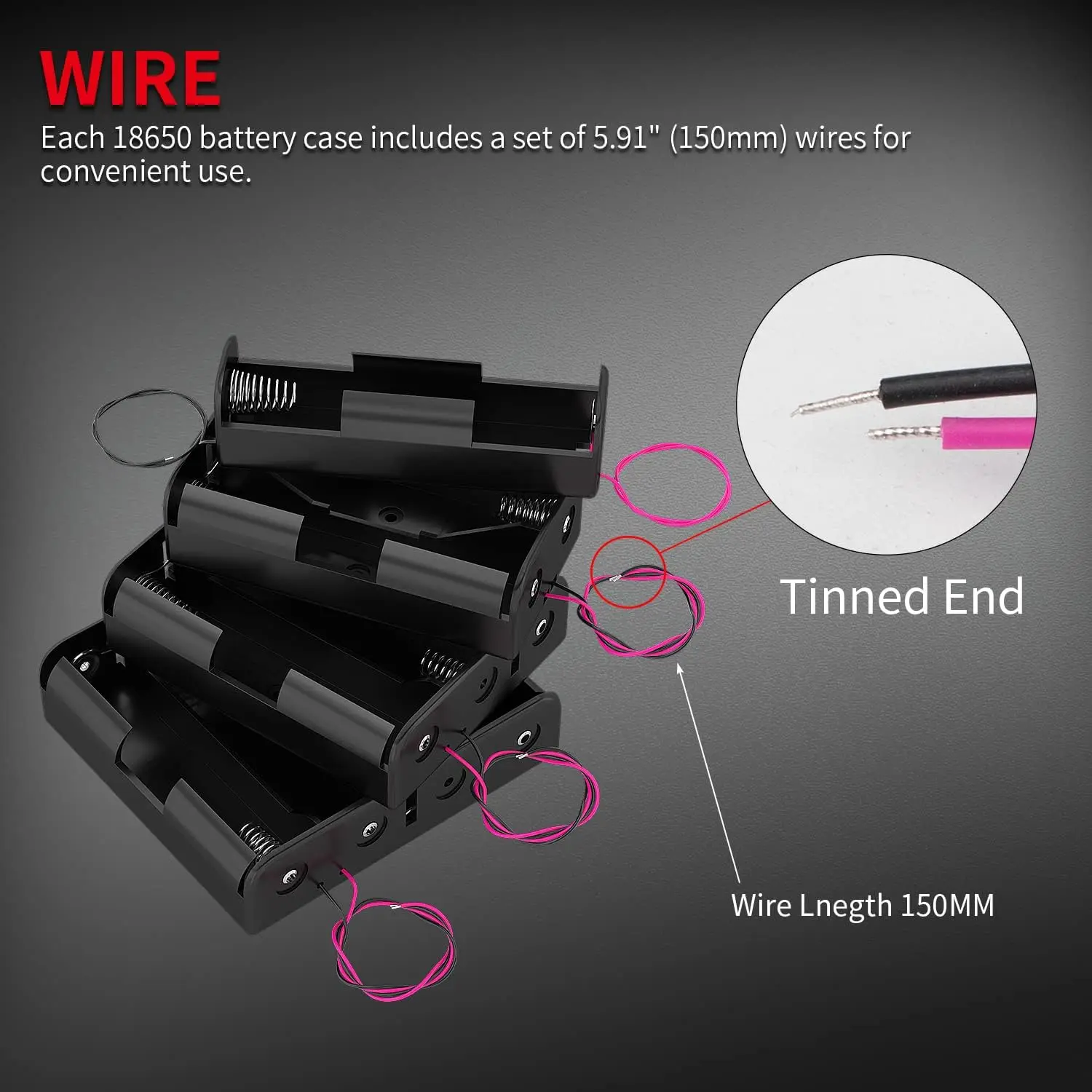 4pcs 18650 Battery Holder with Wire 3.7V/7.4V/11.1V/14.8V 1/2/3/4 18650 Holder Box for 18650 Battery with Connect Lead