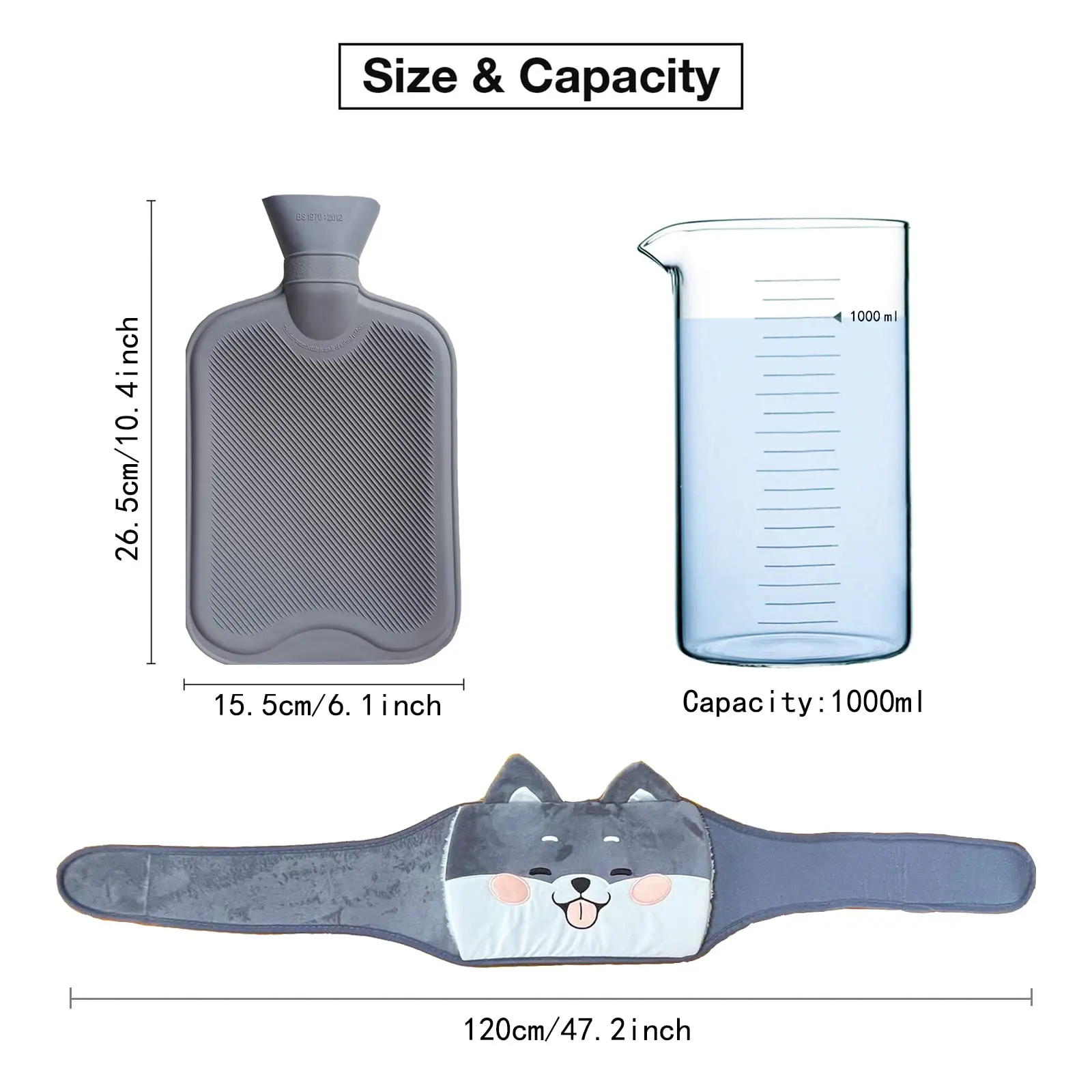 Hot Water Bottle with Cover 1 L Hot Water Bottle Small with Soft Plush Hand Waist Warmer Hot Bottle Belt Rubber Hot Water Bag image 6