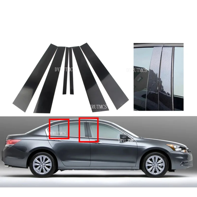6pcs Window Door Trims Pillar Posts Fit For Honda Accord 2008 - 2010 2011 2012 Auto Decoration Gloss Black Silver Carbon