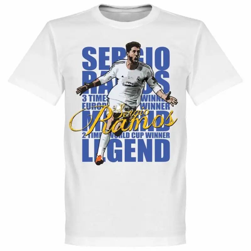 Camiseta Sergio Ramos Legend - Blanca, Verano 2026, Camiseta de Hombre, 100% Algodón, Estilo Urbano Y2K, Camiseta Deportiva