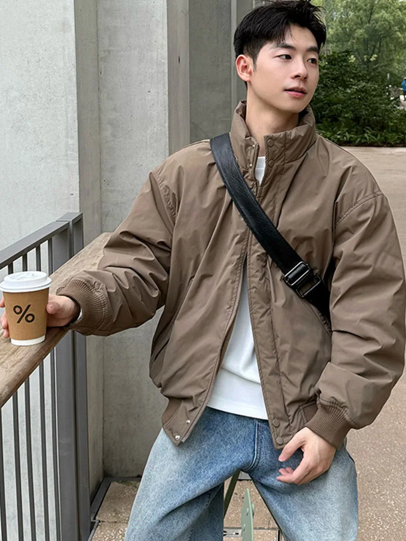 

Pure Color Simple Stand Collar Workwear Sle Autumn Winter Cotton Jaet for Men Loose Versatile Student Cotton Outerwear