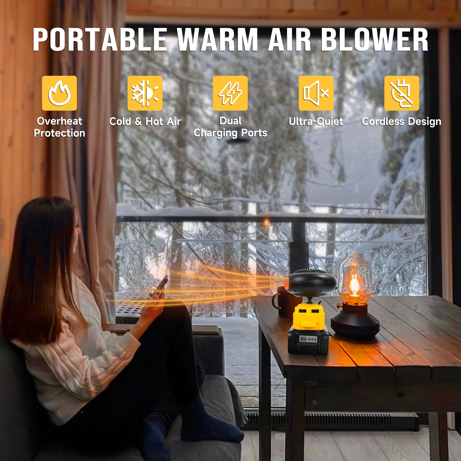 سخان السيارة الكهربائية الدافئة منفاخ الهواء مروحة التدفئة السريعة المحمولة الزجاج الأمامي مزيل الصقيع مزيل الضباب أدوات كهربائية لبطارية ديوالت 20 فولت #6