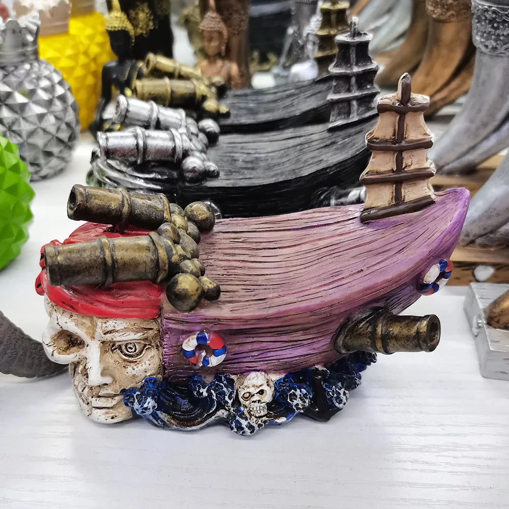 Cool  Resin Pirate Ship Crystal Base Sphere Support Display Stand Photography Props Handicraft Decor