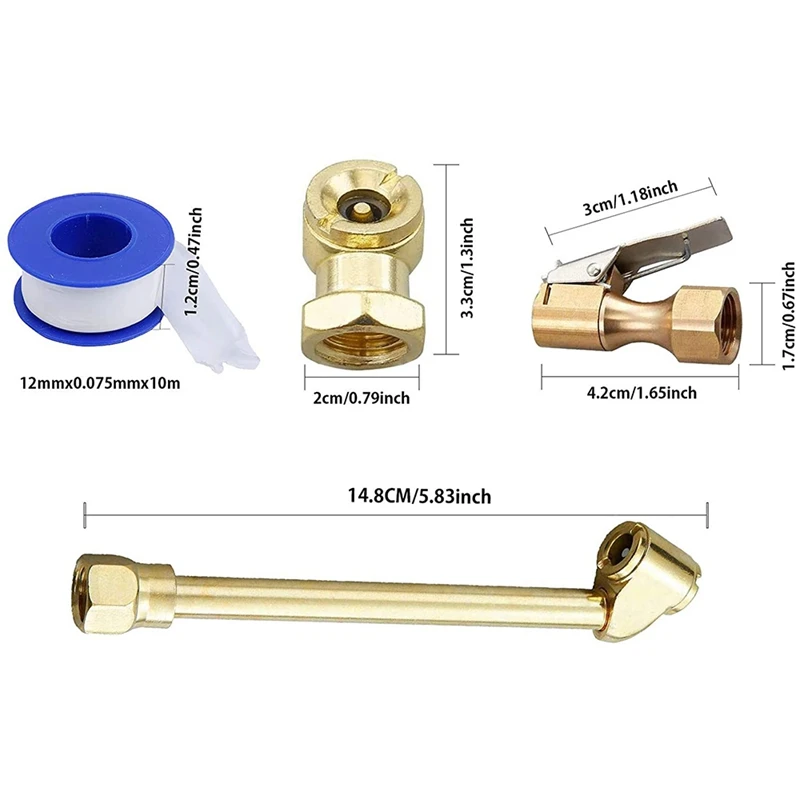 9PCS Heavy Duty Brass Air Chuck Set,Dual Head Air Chuck,1/4 Female NPT Closed Ball Air Chuck,Closed Flow Tire Chuck