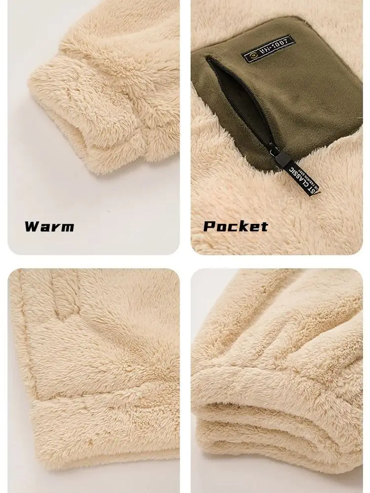 Coral Velvet Couple Pajamas Winter Thickened Warm Flannel Winter Homewear Suit Pocket Zipper Loose