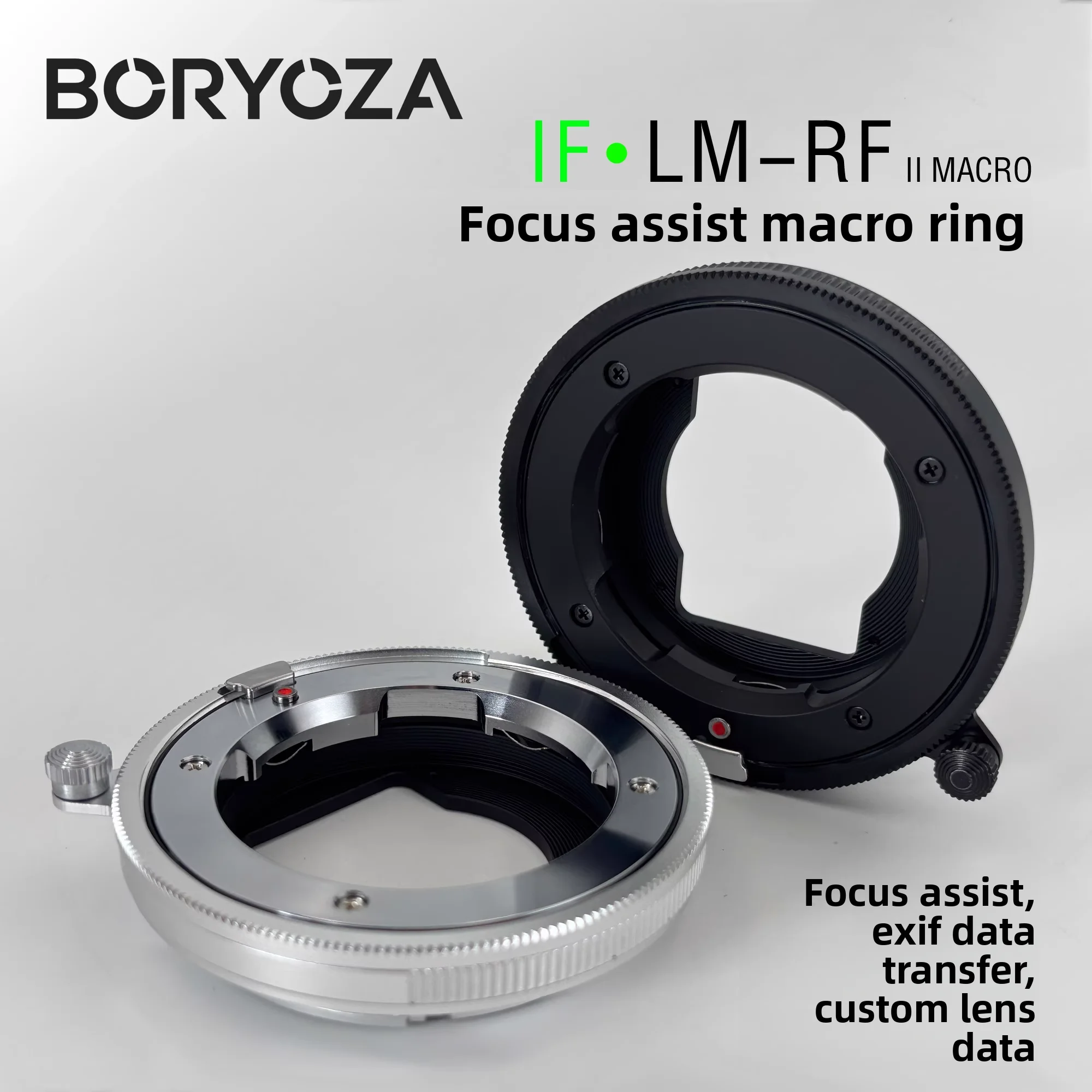 BORYOZA LM-RF II Electronic Focusing Macro Adapter Ring for Leica M Lenses to Canon R Adapter Ring