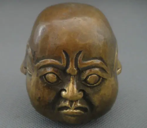 ancient excellent old bronze carved statues 4 face Mood Buddha 6cm