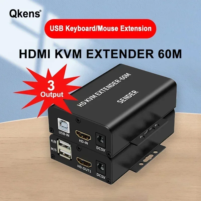 HDMI KVM Extender 60m By Cat5e Cat6 Rj45 Ethernet Cable 1080P Audio Video Converter Support Usb Keyboard Mouse HDMI Loop Output