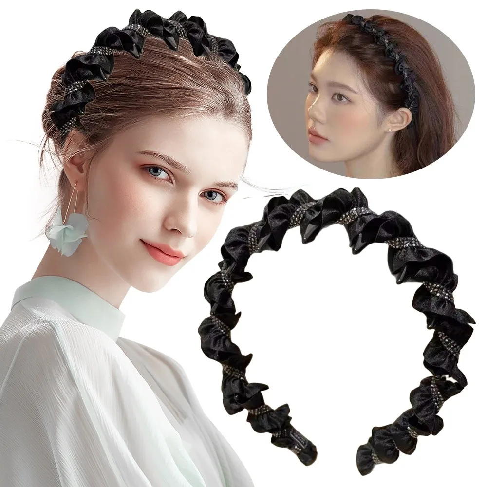 

Fashion Elegant Rhinestone Hairband Black with Tooth Hairbands Non-slip Headdress Hair Comb for Women Girls