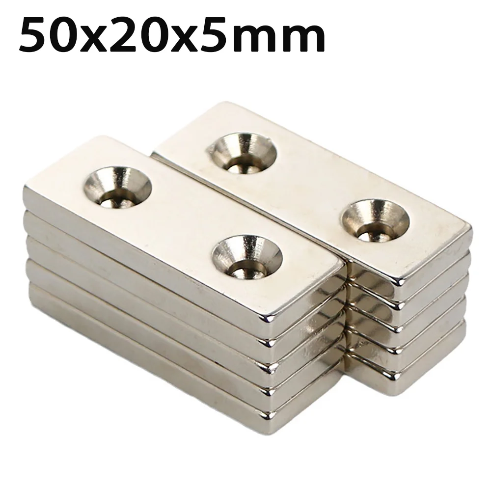 50x20x5mm Neodymium Magnets with Double Holes Rare Earth Square Magnets Super Powerful Magnet for Kitchen Refrigerator DIY Craft