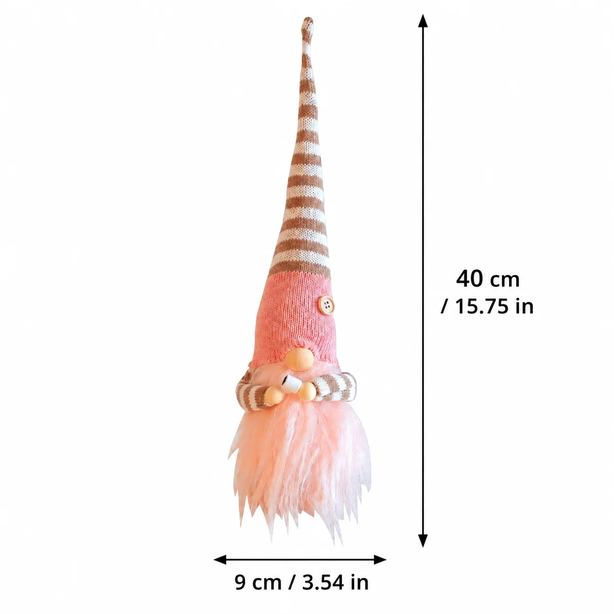 40cm Christmas Gnome Decoration Pink Nordic Tomte with Striped Hat and Fluffy Beard, Holiday Tabletop Home Decor